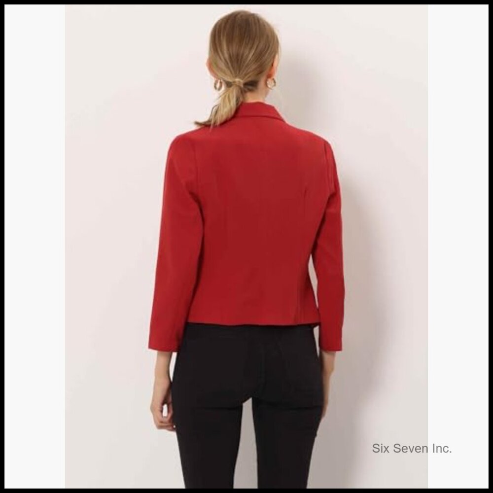 Polyester Blazer Open Front Crop Jacket Business … - image 4